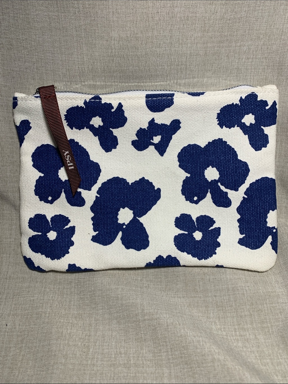 ipsy Blue and White Floral Canvas Makeup Pouch